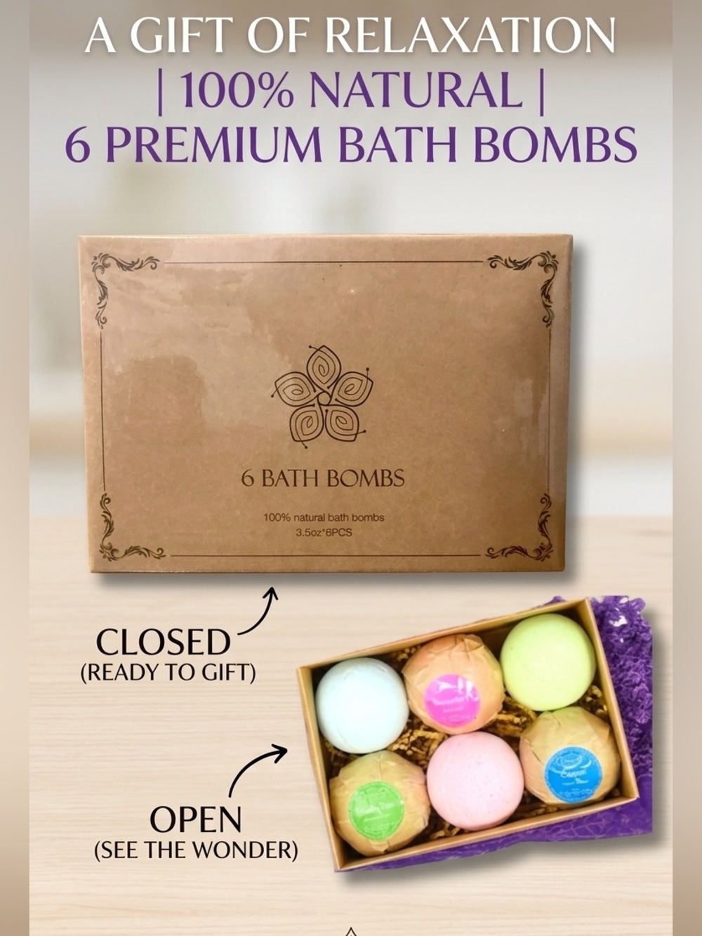 Vinakas Luxury Bath Bomb Gift Set of 6  - Pastel Multi-Color
